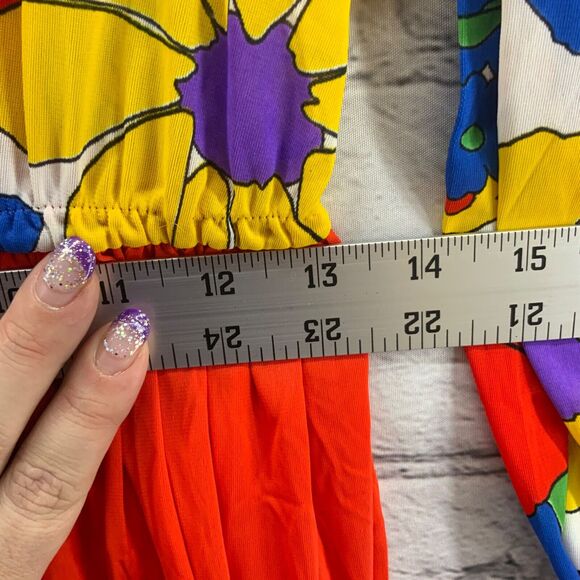 Vintage 70’s Psychedelic Bright Floral Print Sheer House Lounge Dress Groovy Mod - Picture 11 of 11